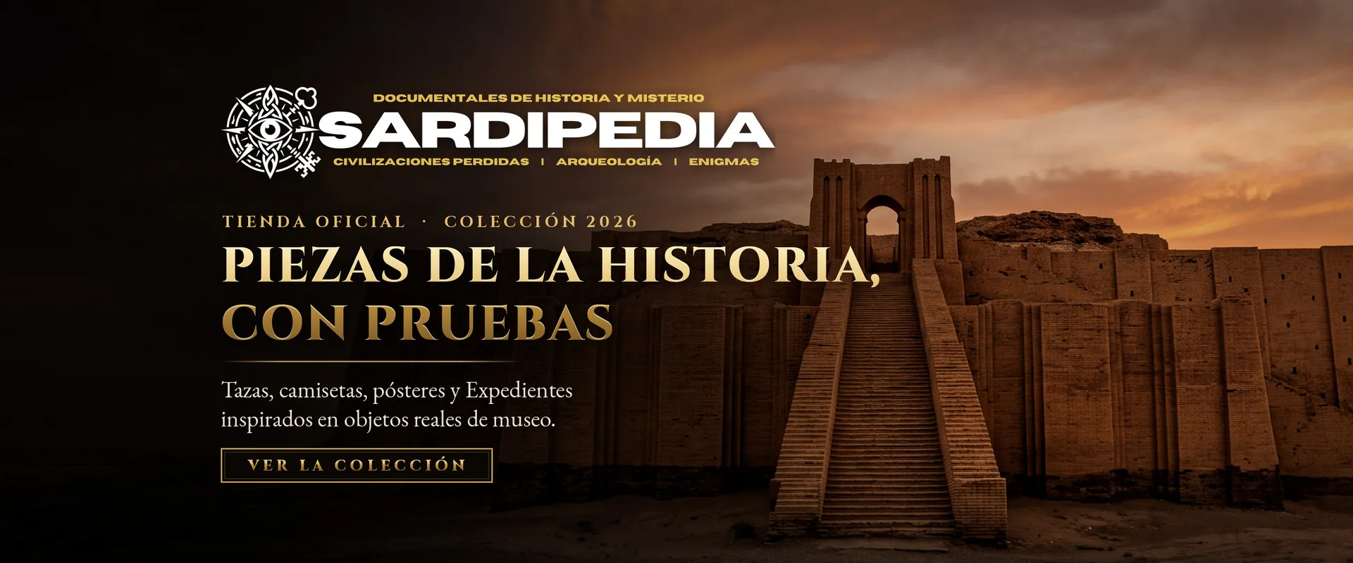 Tienda oficial SardiPedia: piezas de la historia, con pruebas. Tazas, camisetas, pósteres y Expedientes inspirados en objetos reales de museo.