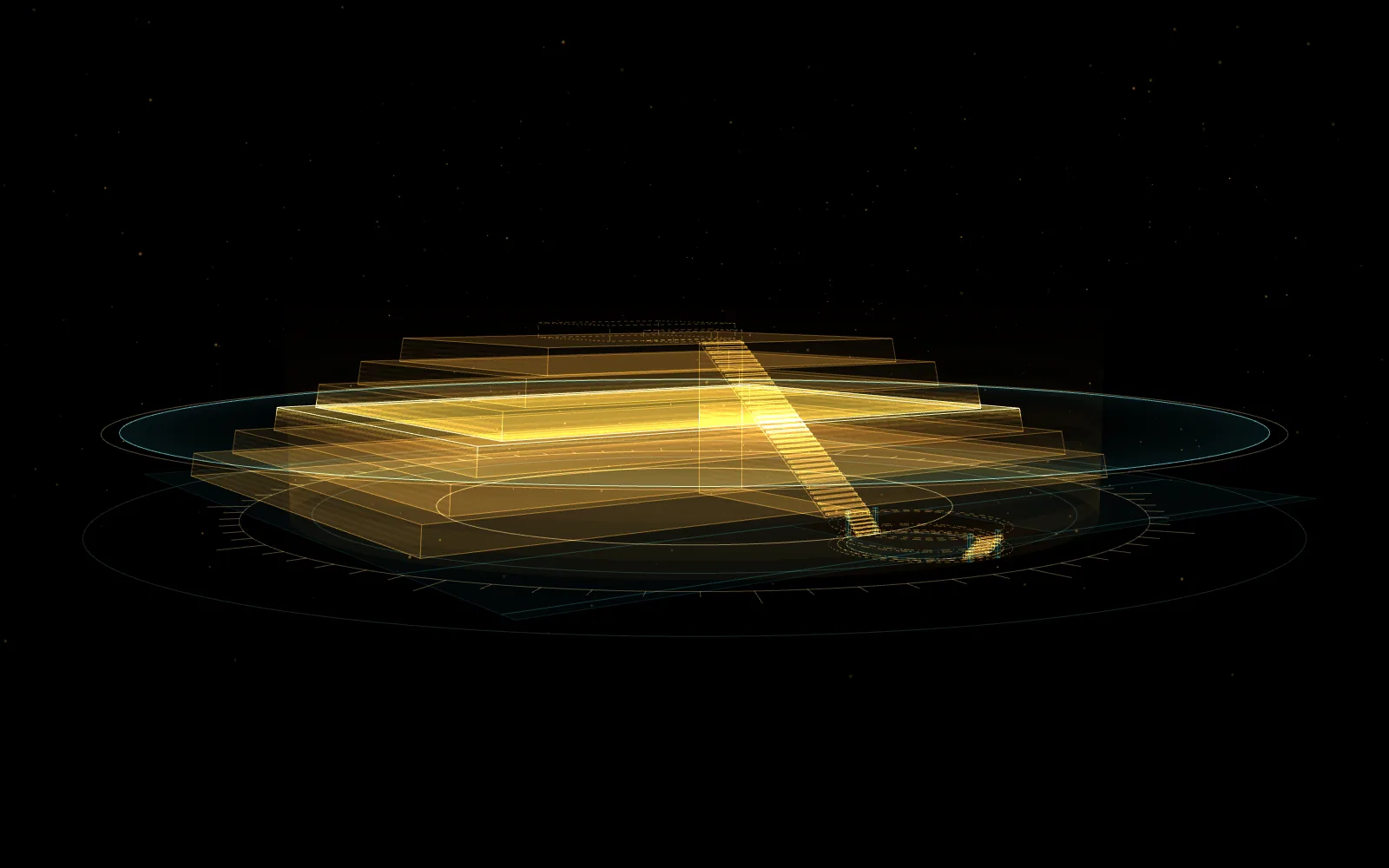 Holograma: Caral · Pirámide Mayor (reconstrucción esquemática)
