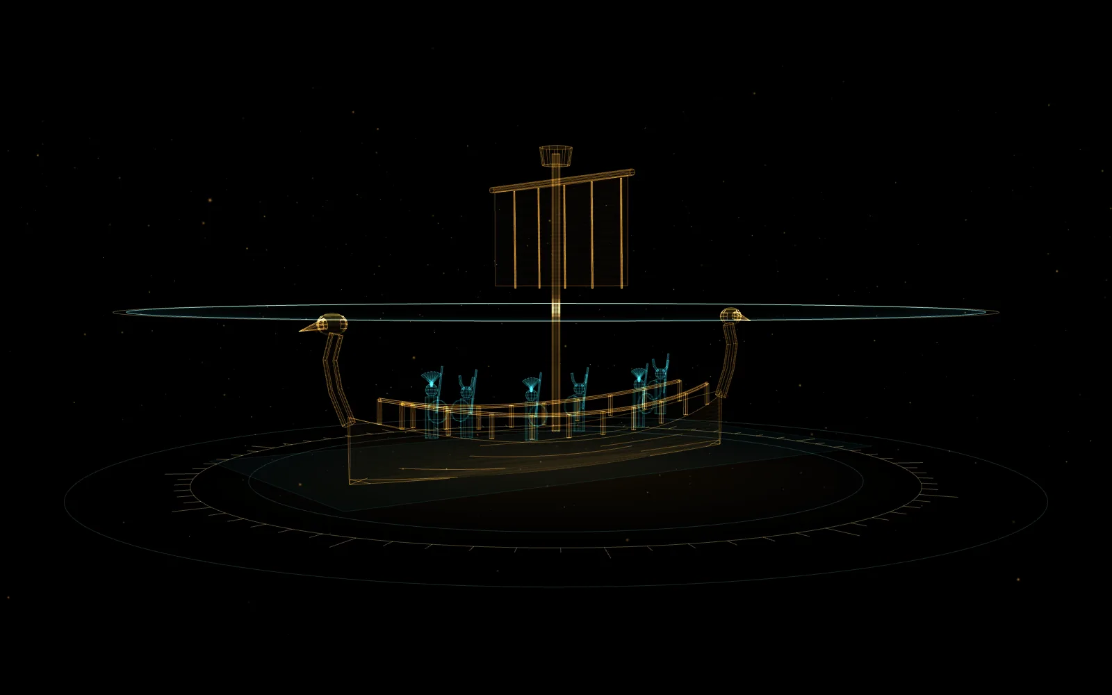 Holograma: Pueblos del Mar · barco (reconstrucción esquemática)
